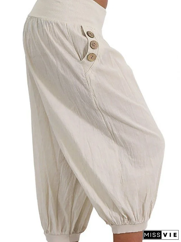 Women's Plus Size Harem Capri Shorts Solid Color Sporty Casual Casual Daily Natural Calf-length Spring Fall Green Blue