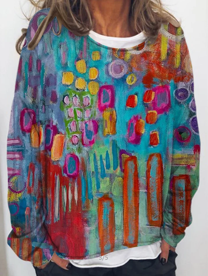 Retro colorful geometric print casual Hoodie Sweatshirt