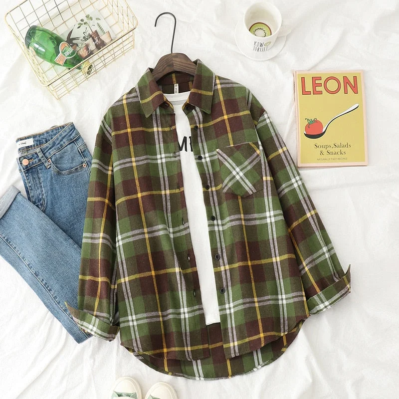 Plaid Shirts Womens Blouses And Tops Long Sleeve Female Casual Print Loose Cotton Checked Lady Outwear Clothes Autumn News