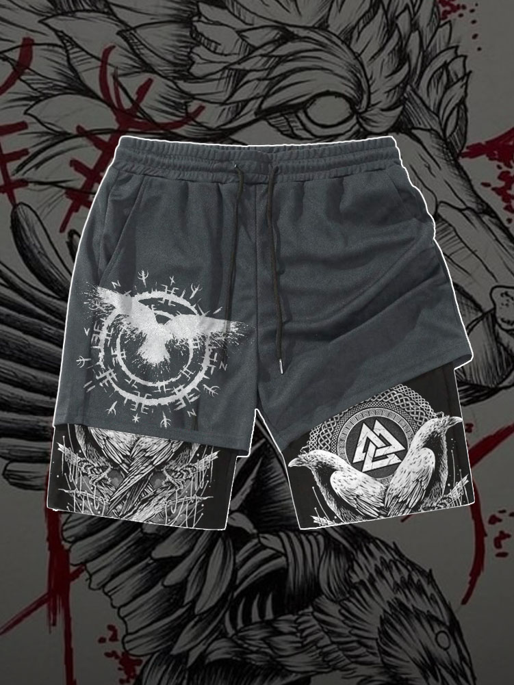Men's casual shorts Viking rune Ur Raven Totem / Rvogue / Rvogue