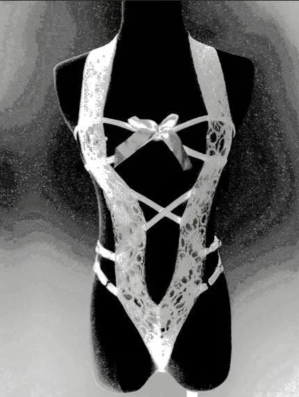 Brownm New Sexy Hollow Open Back Perspective Strap Bow Lace Lace Lingerie Suit