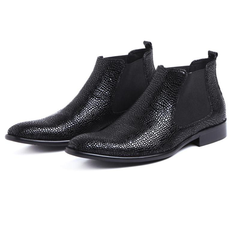Embossed Leather Chelsea Ankle Boots Men Dress Shoes Pointed Toe Slip-On High Grade Work Boots Size 3844