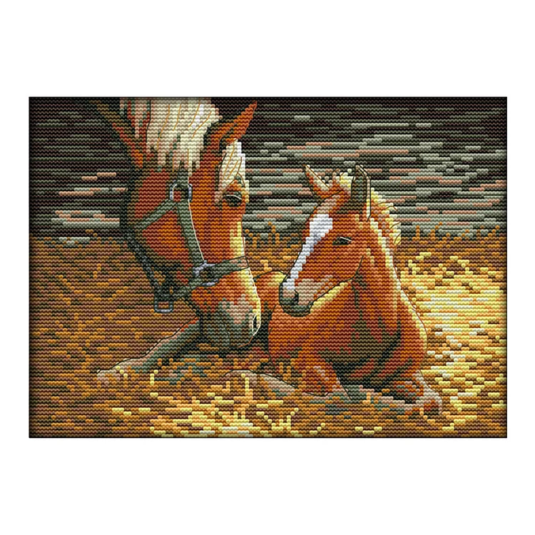 Horse Playing Horses 14CT Printed Cross Stitch Kits (30*21CM) fgoby