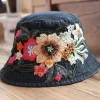 Women's Retro Ethnic Style Embroidered Denim Fisherman Bucket Hat