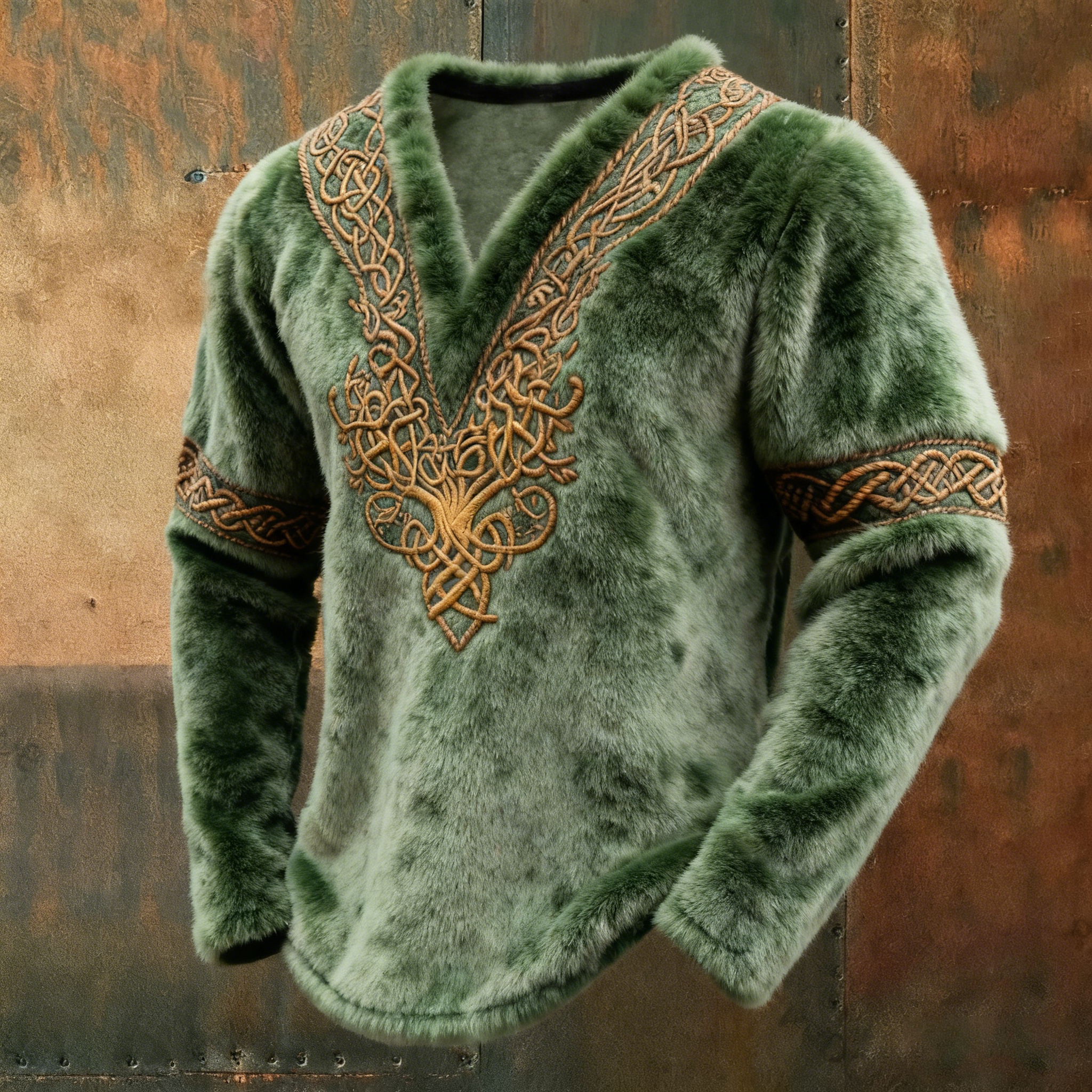 Men's Nordic Celtic Knot Element Art Cozy Flannel Hoodie elevenforest