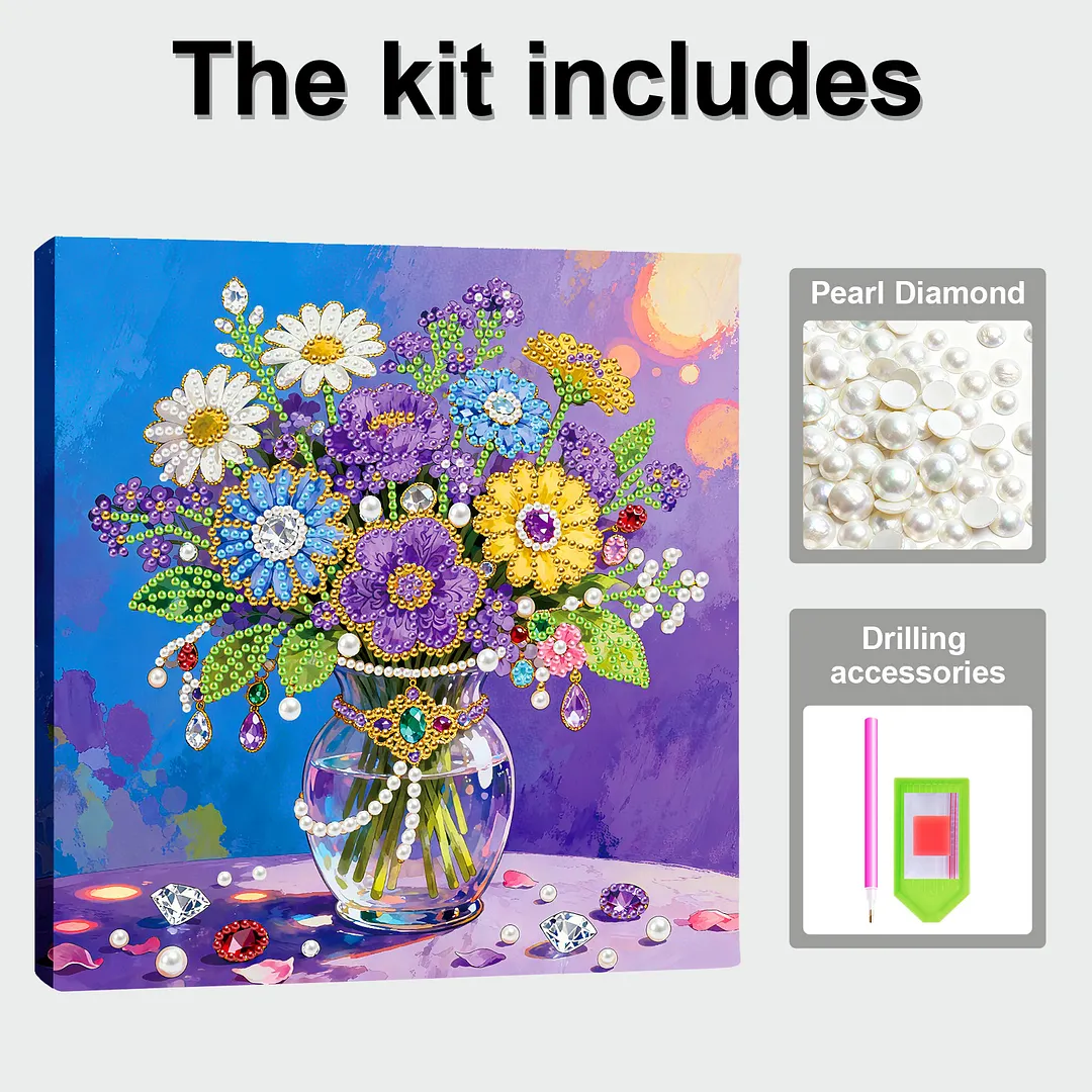 Vase DIY Pearl Painting Kit for Adults Gift Home Wall Decor 25x25cm With Frame