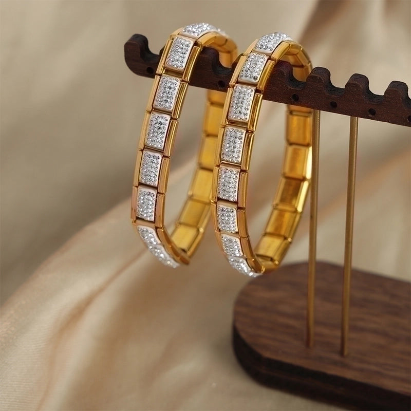 Casual Elegant Minimalist Square Titanium Steel 18K Gold Plated Artificial Diamond Bracelets In Bulk