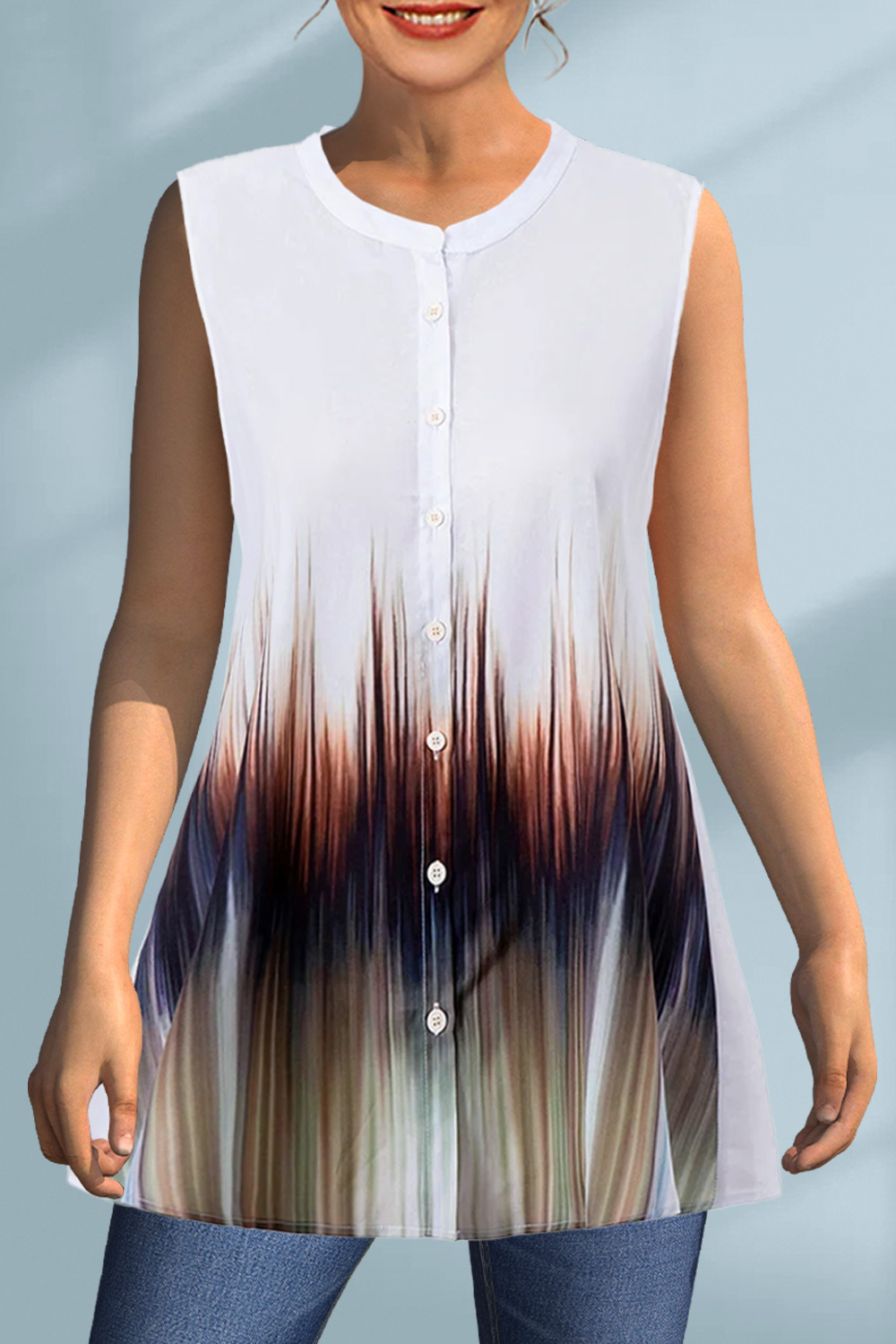 Plus Szie Ombre Print Button Up Tank Top 2024 - Flycurvy 