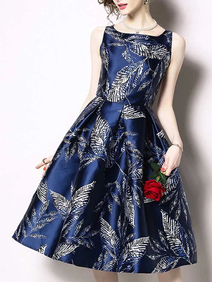 New style women's fashion boutique printed sleeveless midi dress