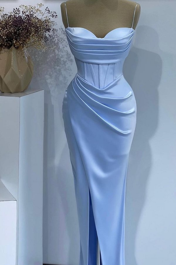 Lisliy Baby Blue Sleeveless Mermaid Evening Dress with Split