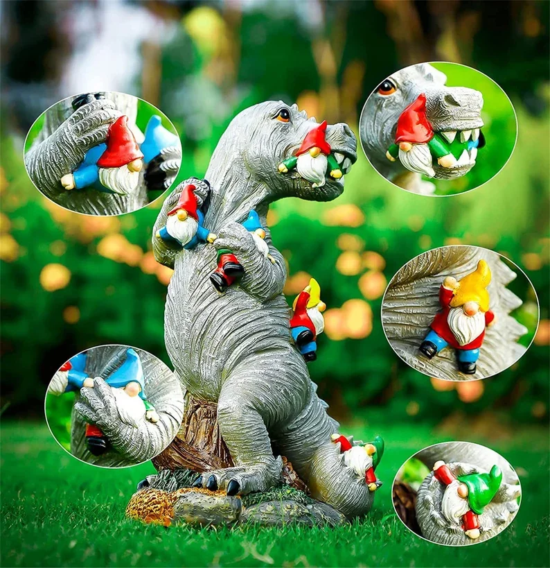 Garden Dinosaur Eating Gnome Sculpture | IFYHOME