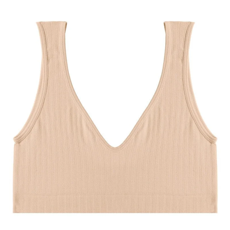 FINETOO Padded Tops Women Candy Color Bralette Ladies Deep V Tanks M-XL Sexy Backless Top Comfortable Underwear Female Lingerie