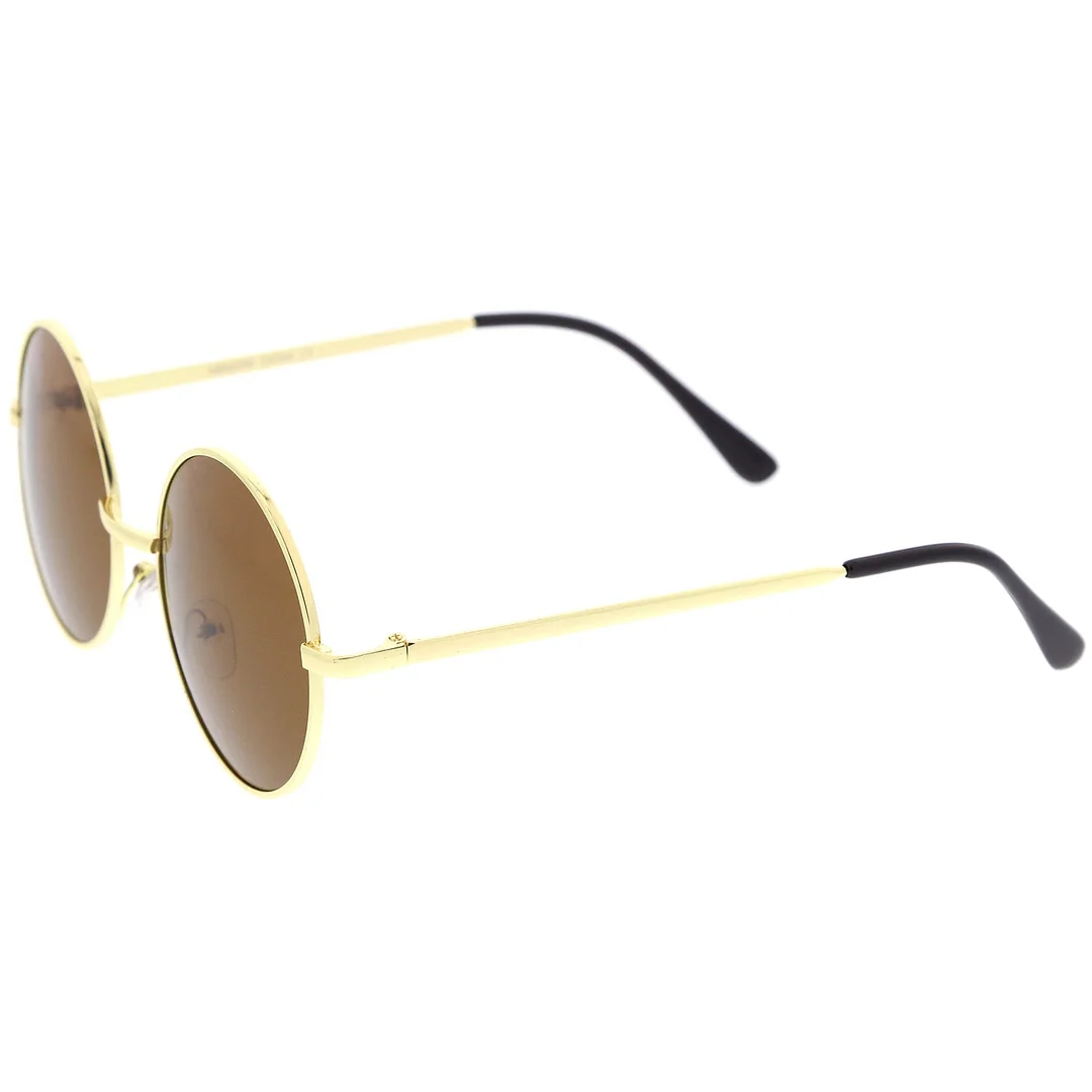 Retro Metal Frame Slim Temple Neutral-Colored Lens Round glasses 51mm