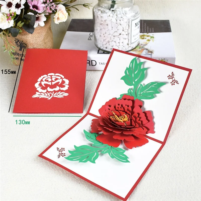 10 Pack 3D Pop-Up Peony Flower Card for Mothers Day Valentines Anniversary Birthday Greeting Cards Handmade Wholesale