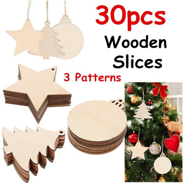30pcs Creative DIY Christmas Wooden Slices Xmas Tree Hanging Ornaments Decoration Pendant Art Craft - Shop Trendy Women's Fashion | TeeYours