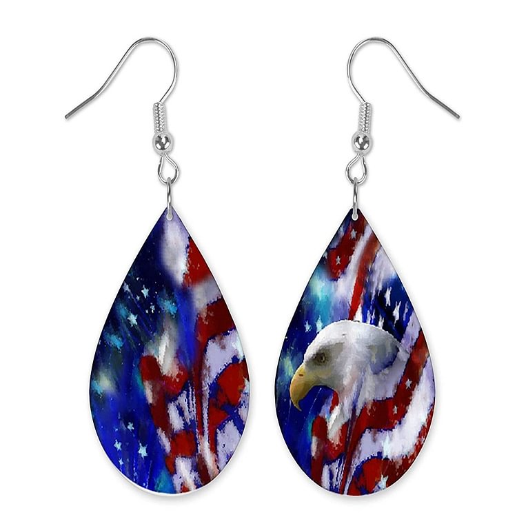 Independence Day Eagle Print Dangle Earrings Leather Hook Earrings Jewelry