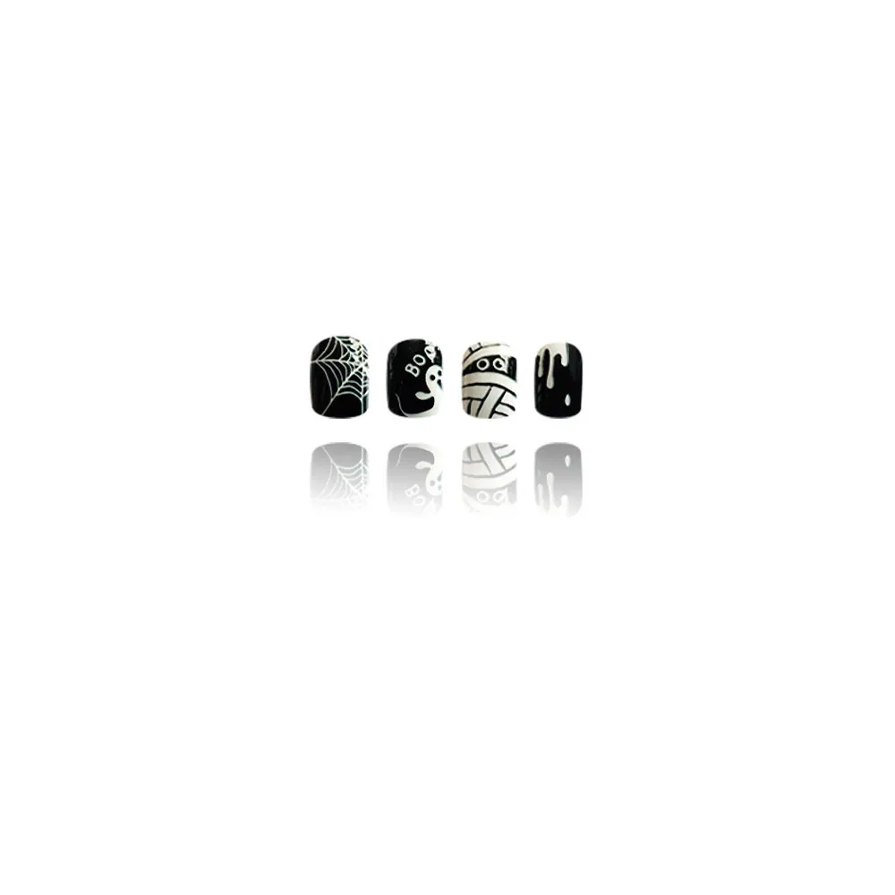 Churchf Churchf Short Square Armor Black And White Bandage Mummy Halloween Element Fake Nail Finished Wear Armor Holiday Nail