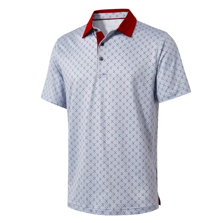 Damulin Golf Shirts for Men Dry Fit Short Sleeve Print Performance Moisture Wicking Polo Shirt
