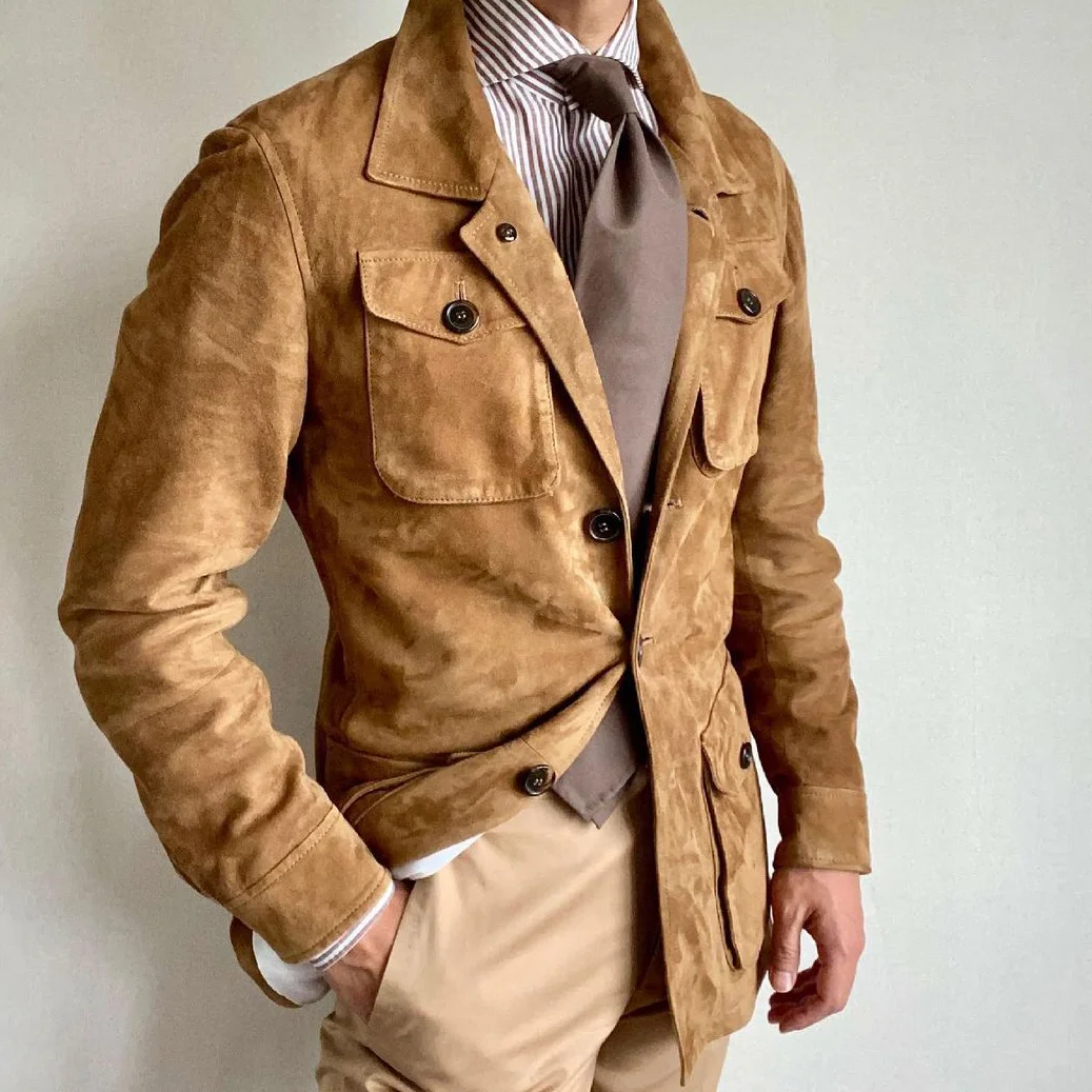 Suede multi-pocket autumn and winter jacket-barclient