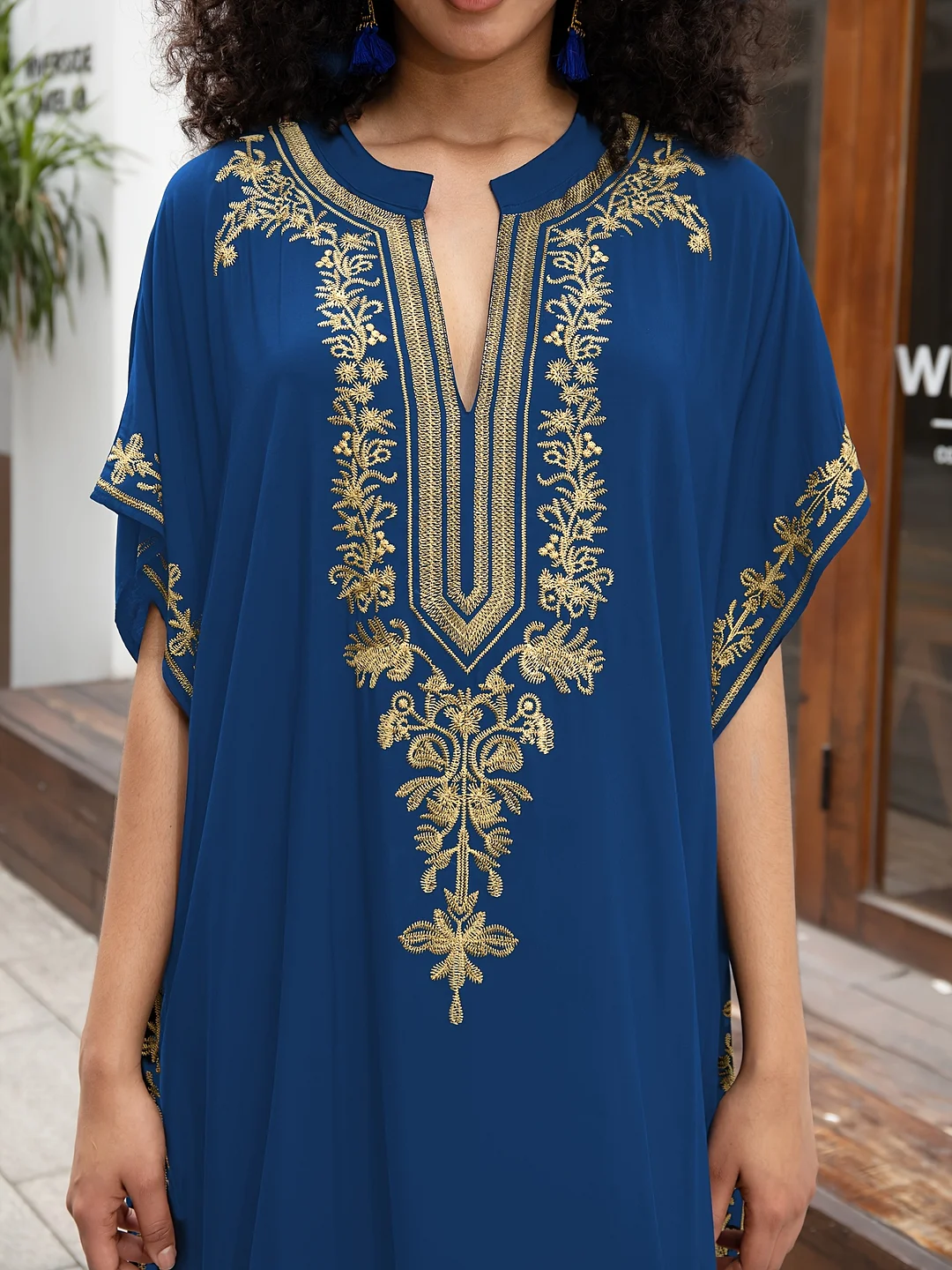 Plus Size - Kaftan Dresses For Women Embroidered Short Sleeve V-Neck Plus Size Caftan Bikini Swimsuit Cover-Up Long Beach Dress Elegant Vacation Outfits Kaftan Clothing | IFYHOME