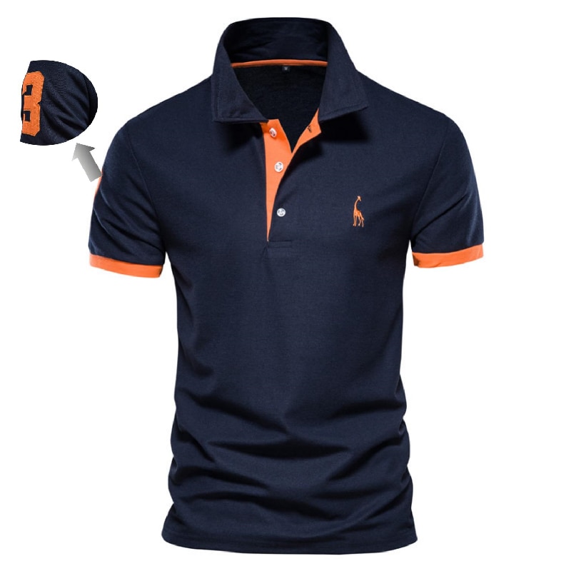 N.3 Embroidery Men's Casual Solid Color Slim Fit Polo Shirt | ARKGET