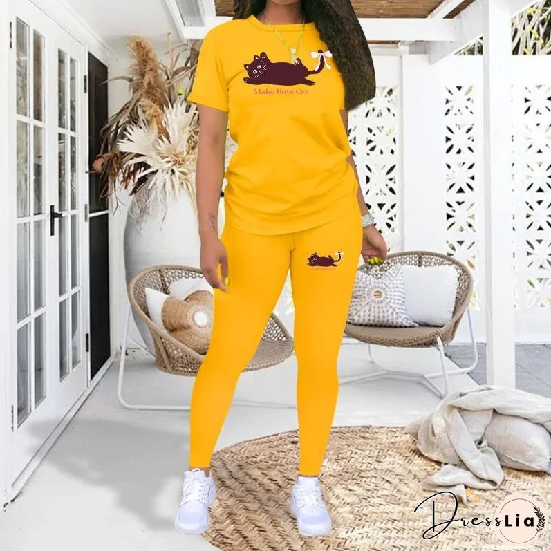 Women's Animal Print Sports Short-sleeved T-shirt Tights Fashion Suits