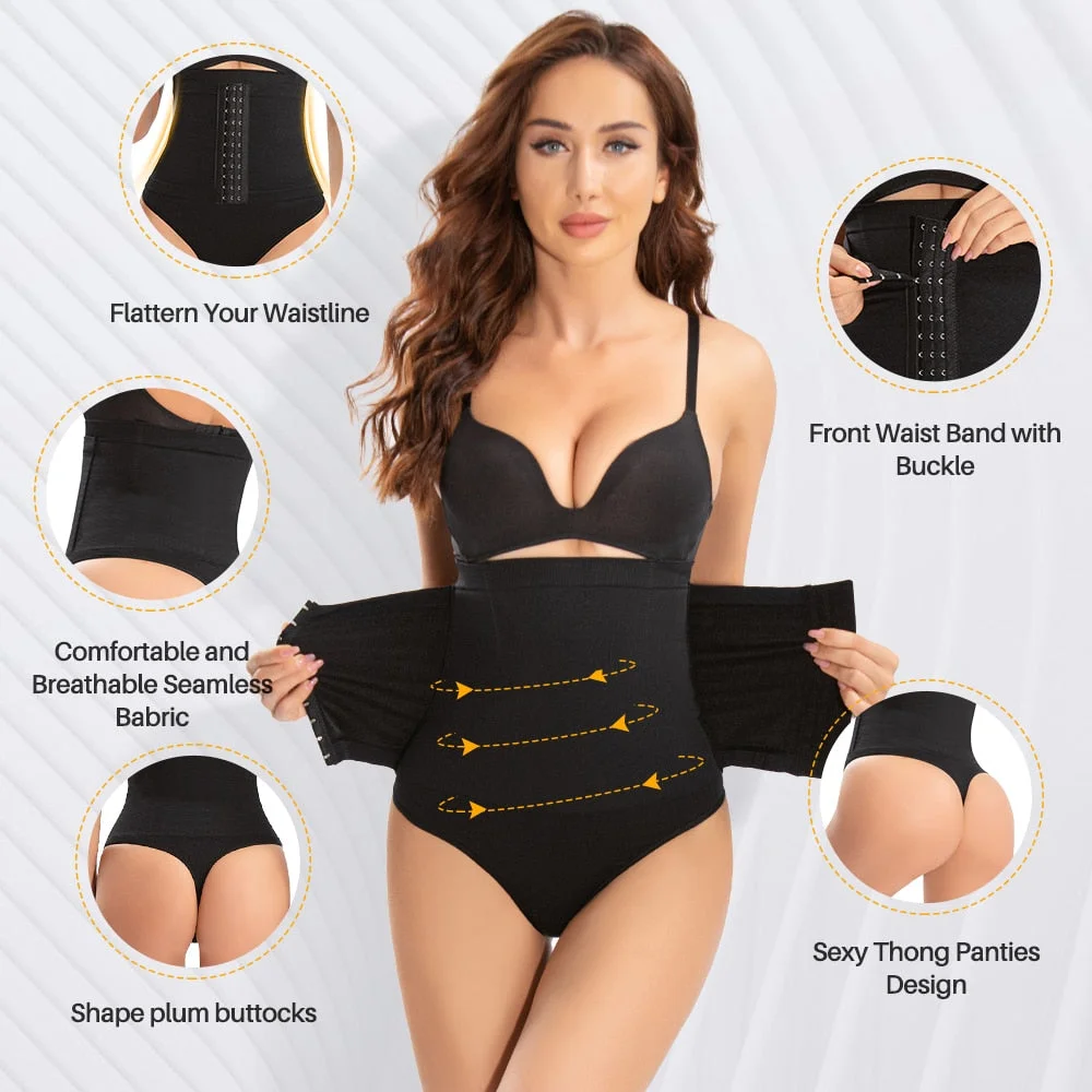 Coloriented 6751 Waist Control Panties for Women Sexy Lingerie Shapewear Front Band with Buckle Thong Tummy Control Underwear