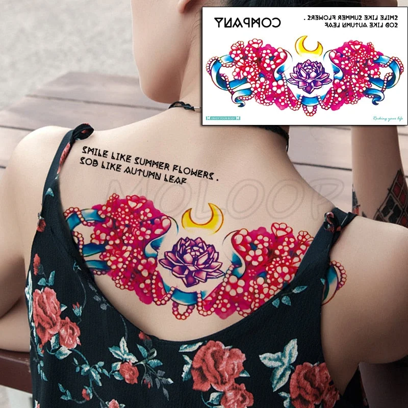 Temporary Tattoo Sticker Plant Leaf Flower Like Butterfly Sexy Chest Back Fake Tatoo Waterproof Flash Tatto Art for Woman Girl