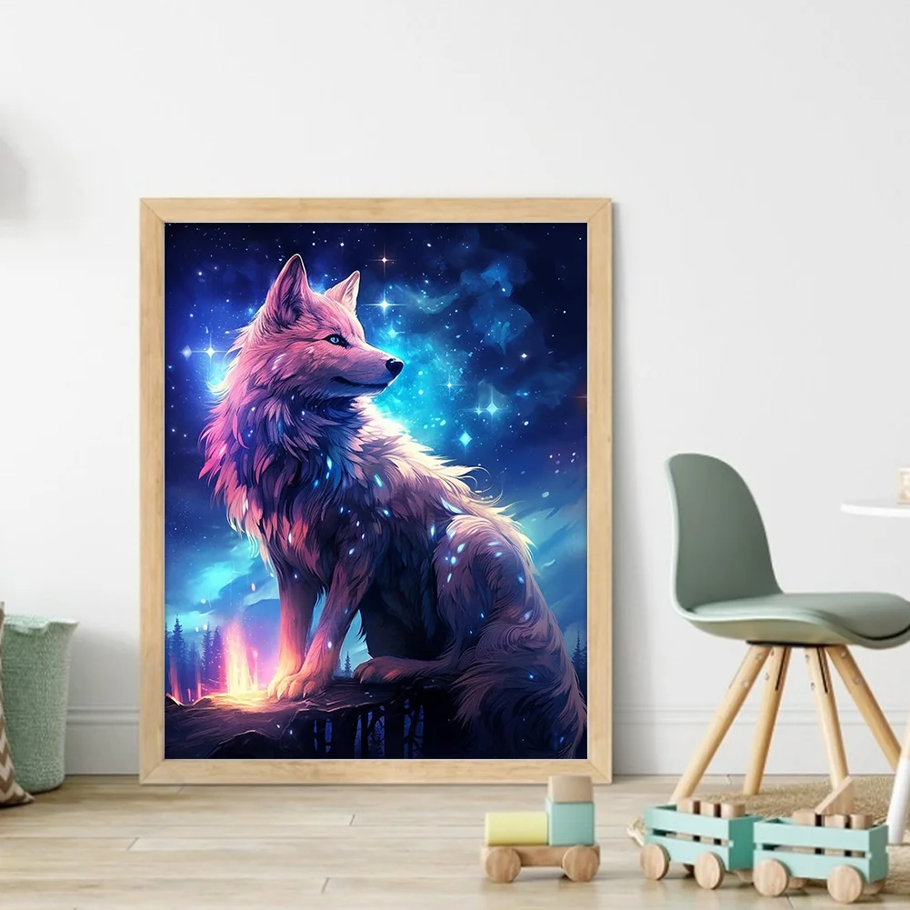 9CT Full Stamped Cross Stitch Bead Embroidery- Wolf(Canvas|41*50CM)