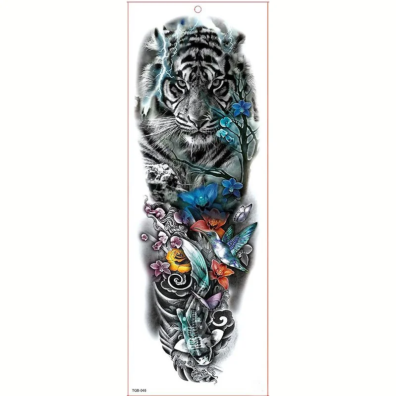 Lion Beast Rose Full Flower Body Art Tattoo Large Arm Sleeve Tattoo Waterproof Temporary Tattoo Sticker