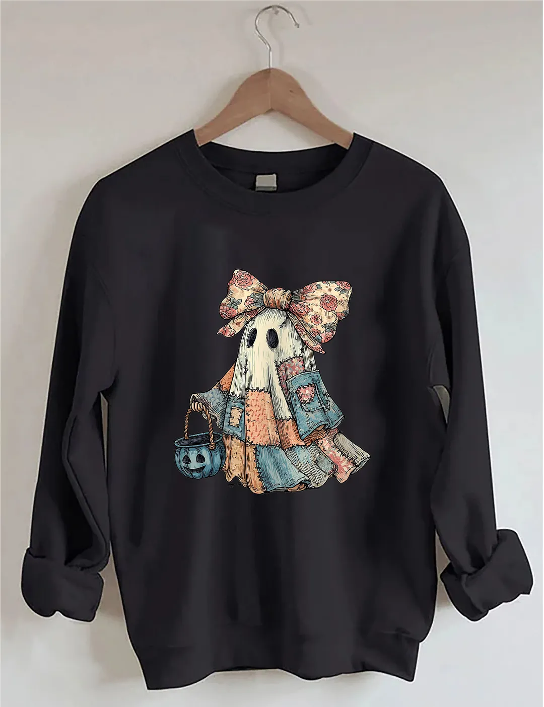 Retro Halloween Blue Denim Ghost Sweatshirt