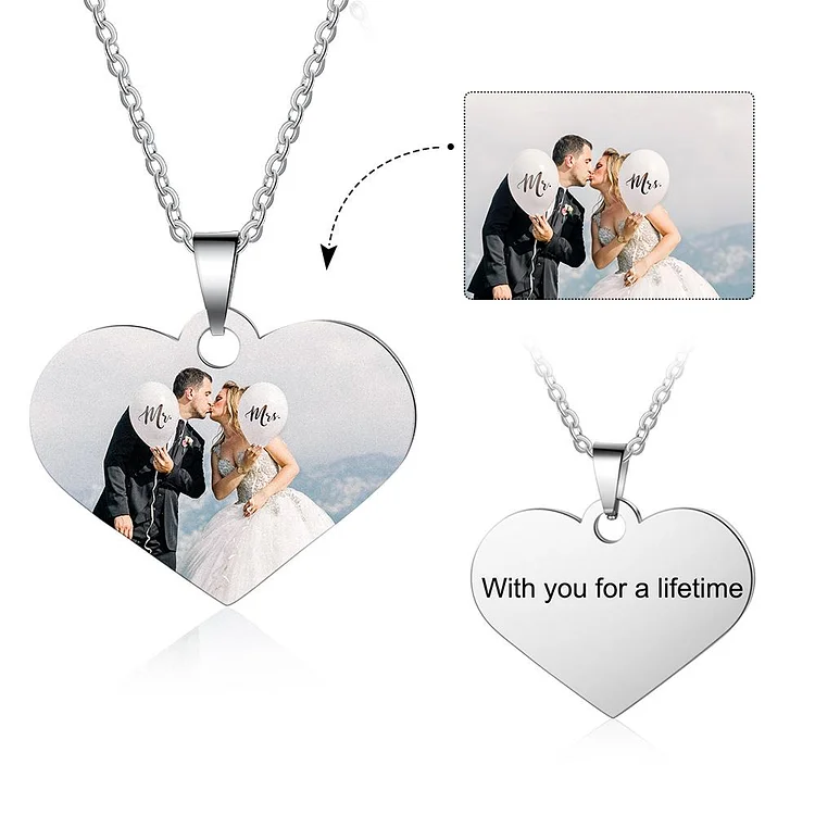 Personalized Photo Necklace Heart Pendant with Engraving Gift For Her