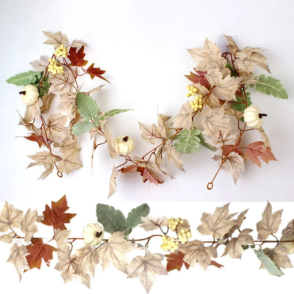 New simulated white pumpkin maple leaf rattan wreath decoration