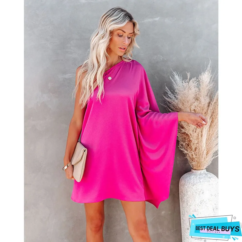 Lotus Leaf Sleeve Dress Loose Temperament Sexy One-Shoulder Solid Color Skirt