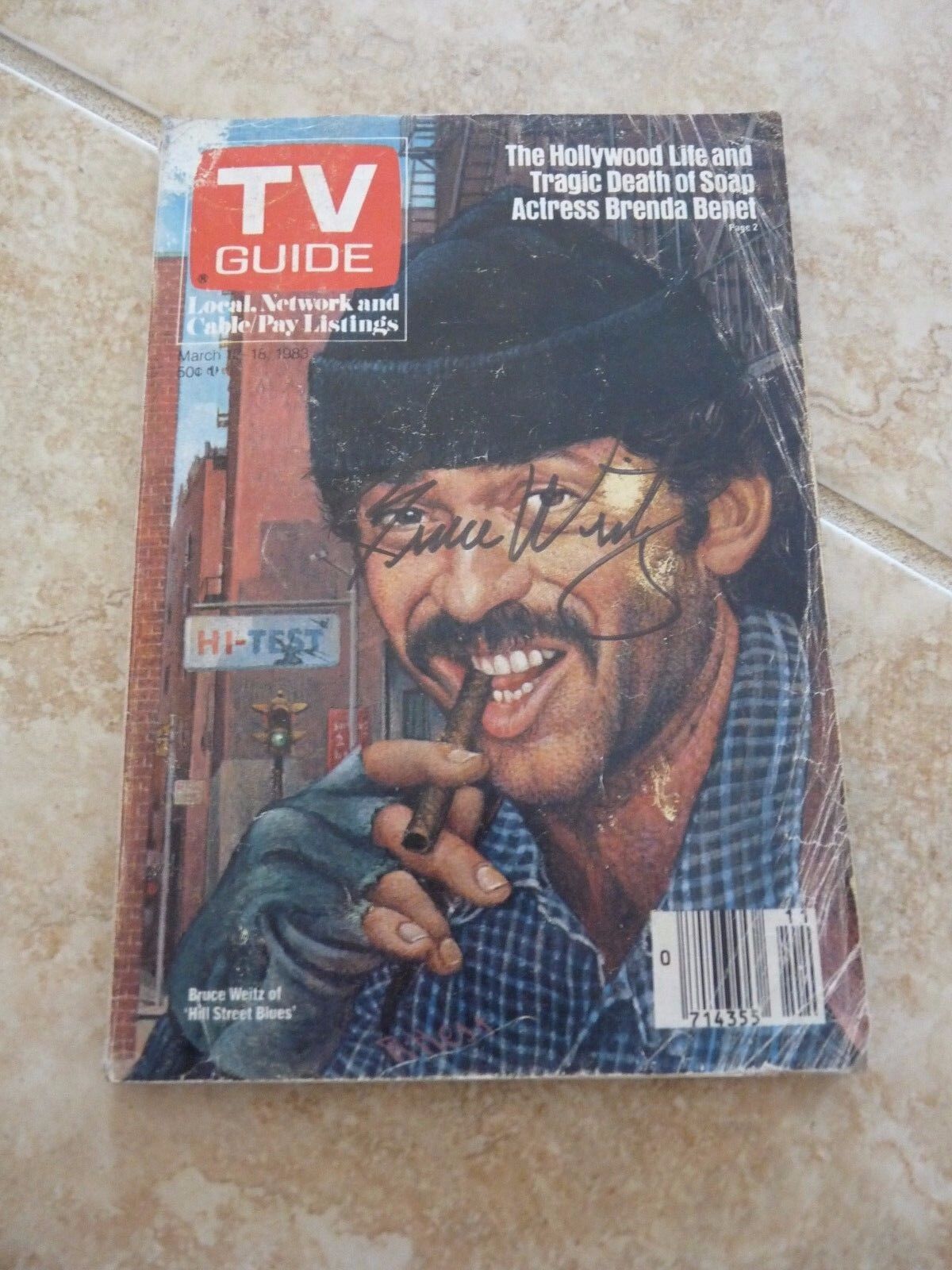 Bruce Weitz Hill Street Blues Signed TV Guide Cover Photo Poster painting PSA Guaranteed