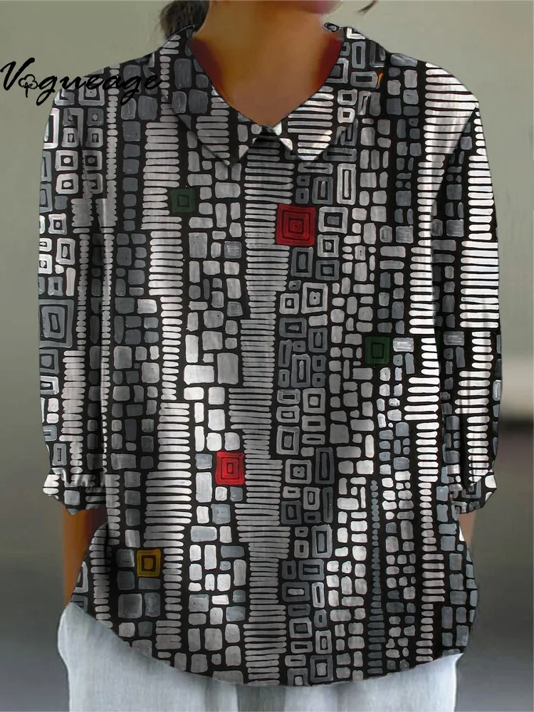 Fashionable Striped Plaid Print Doll Collar Women Shirt