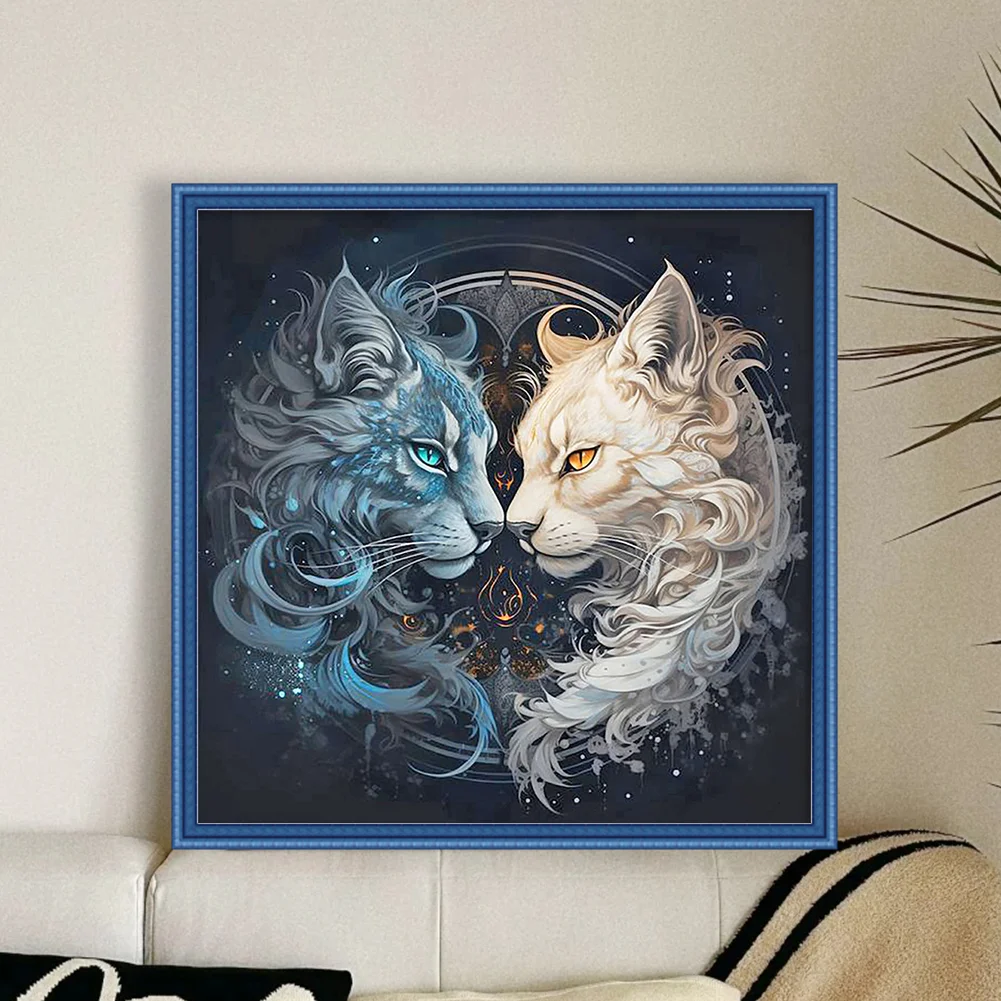 14CT Full Stamped Cross Stitch - Yin Yang Cat(Canvas|40*40CM)