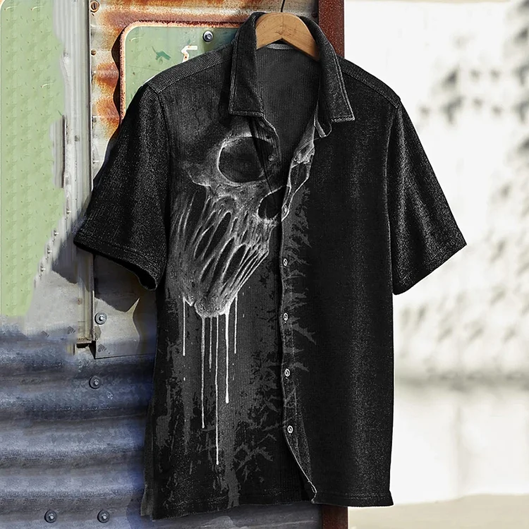 Comstylish Men's Halloween Horror Skull Print Casual Shirt