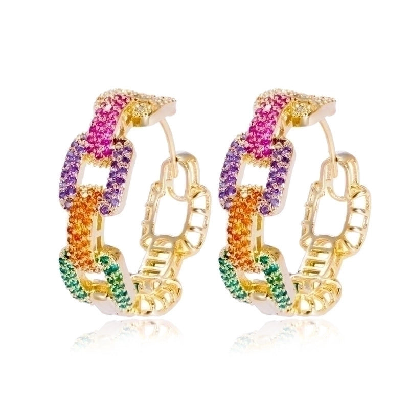 1 Pair Casual Vintage Style Round Rainbow Plating Inlay Copper Zircon Hoop Earrings