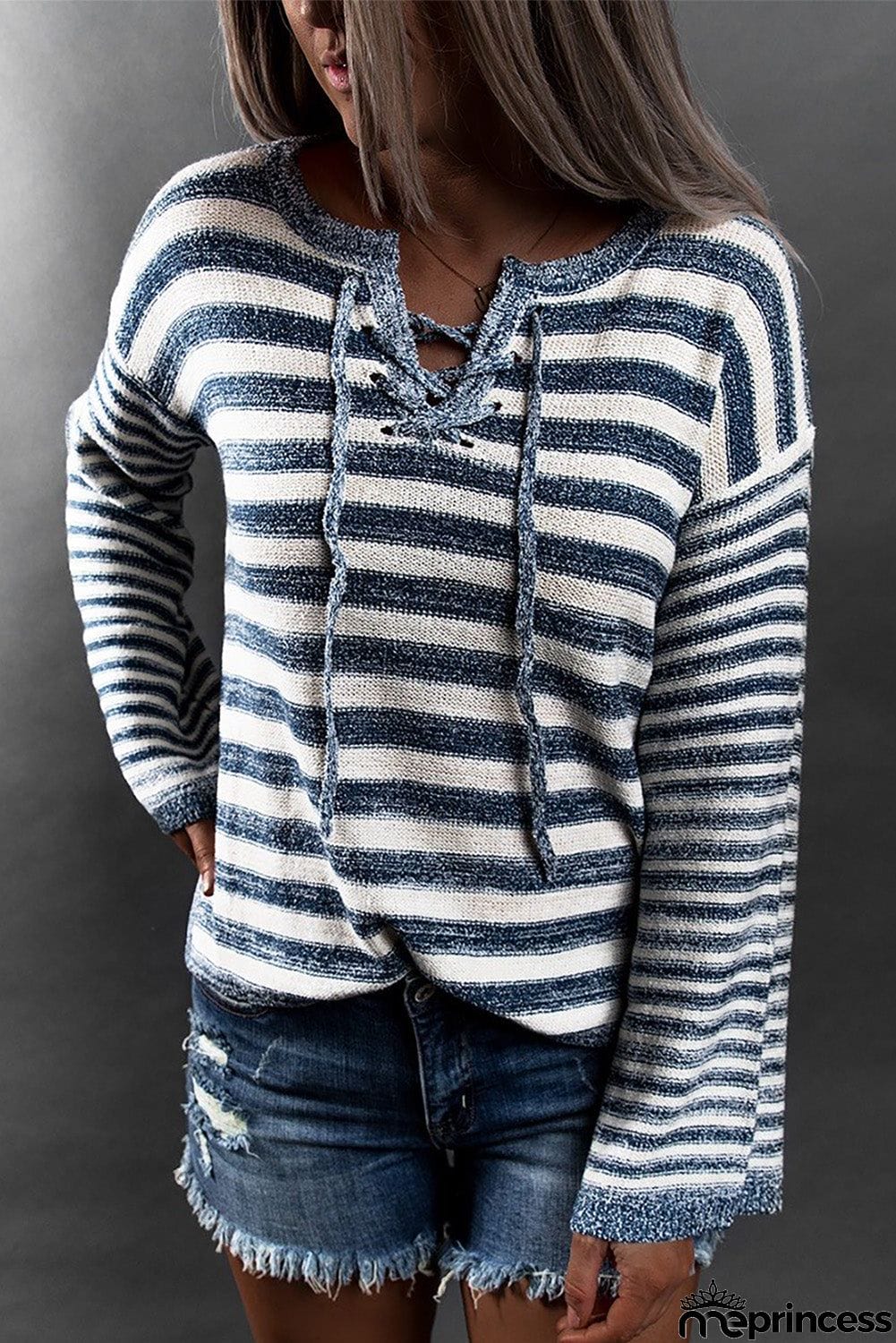 Striped Knit Tie up Sweater