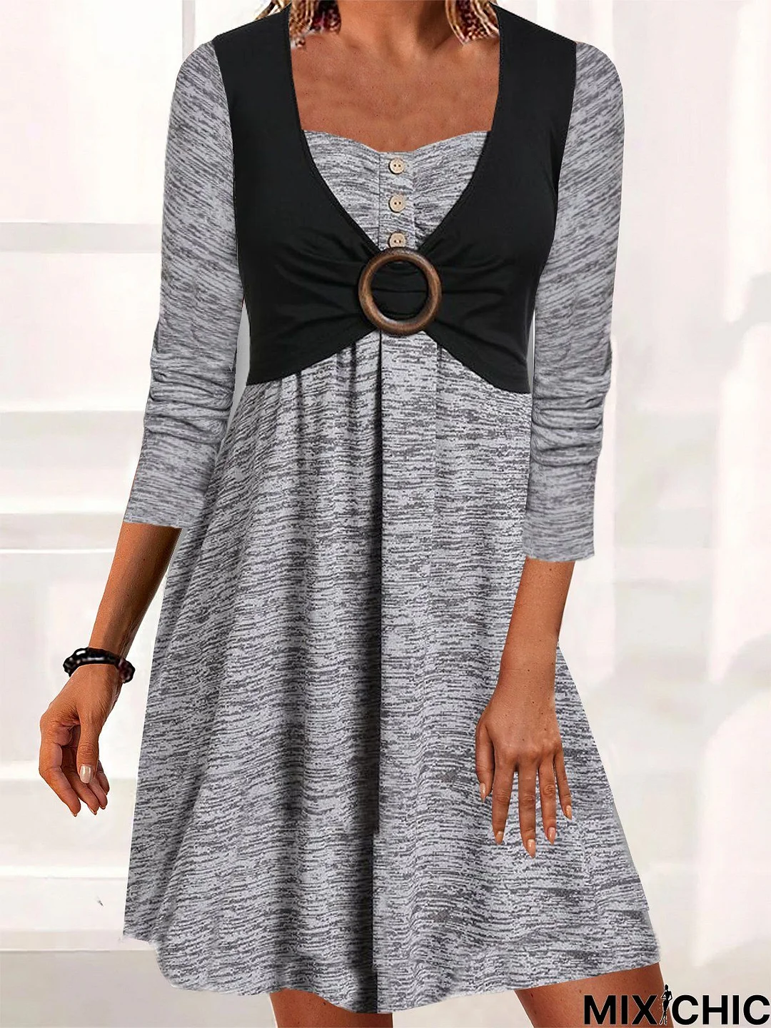 Others Loose Casual Buckle Dress