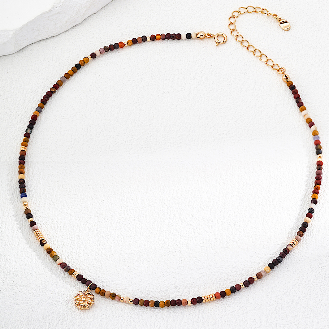 Flower Mookaite Gold Plated Beaded Necklace