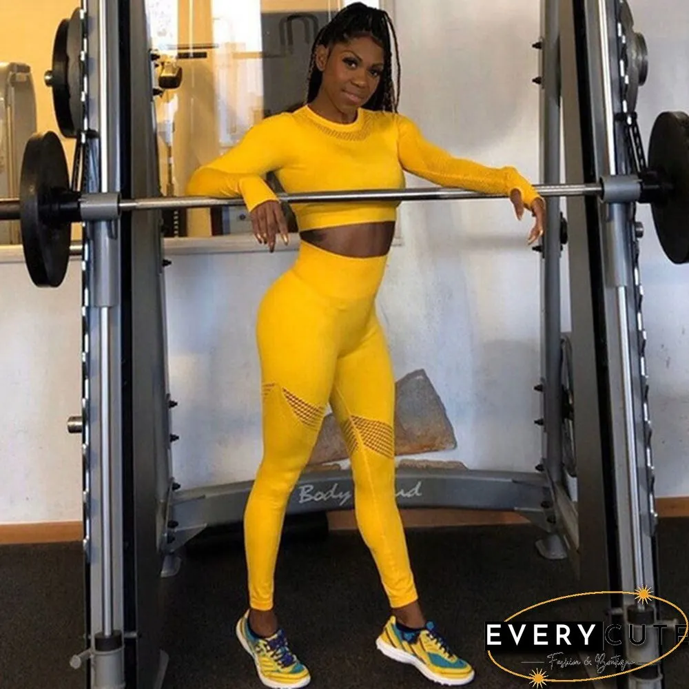 Womens Seamless Yoga Suit Activewear Long Sleeved Crop Top Fitness Leggings Christmas