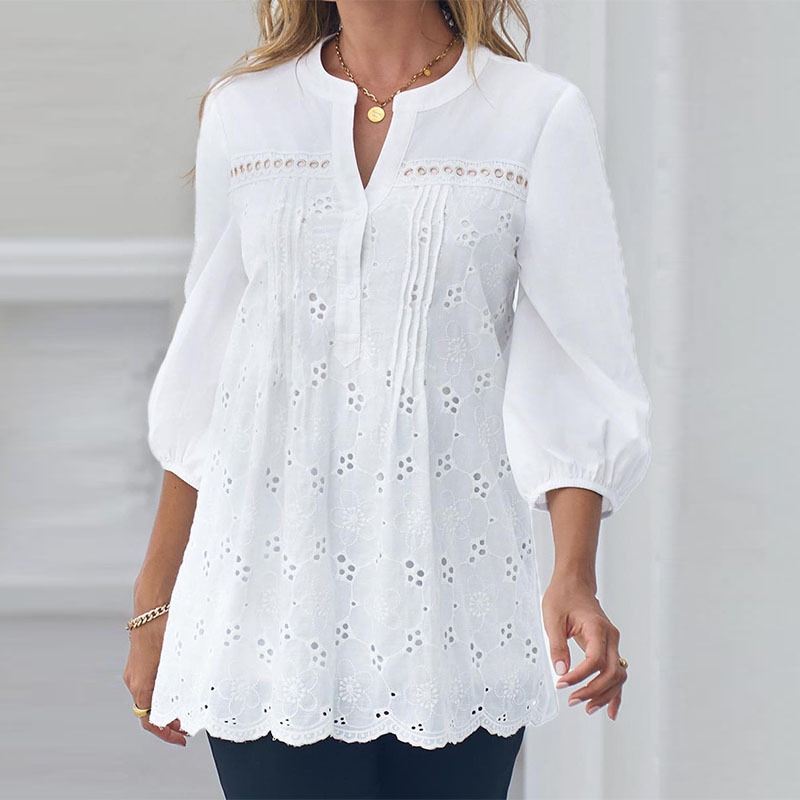 Women's Lace Openwork Lantern Sleeve Blouse elevenforest