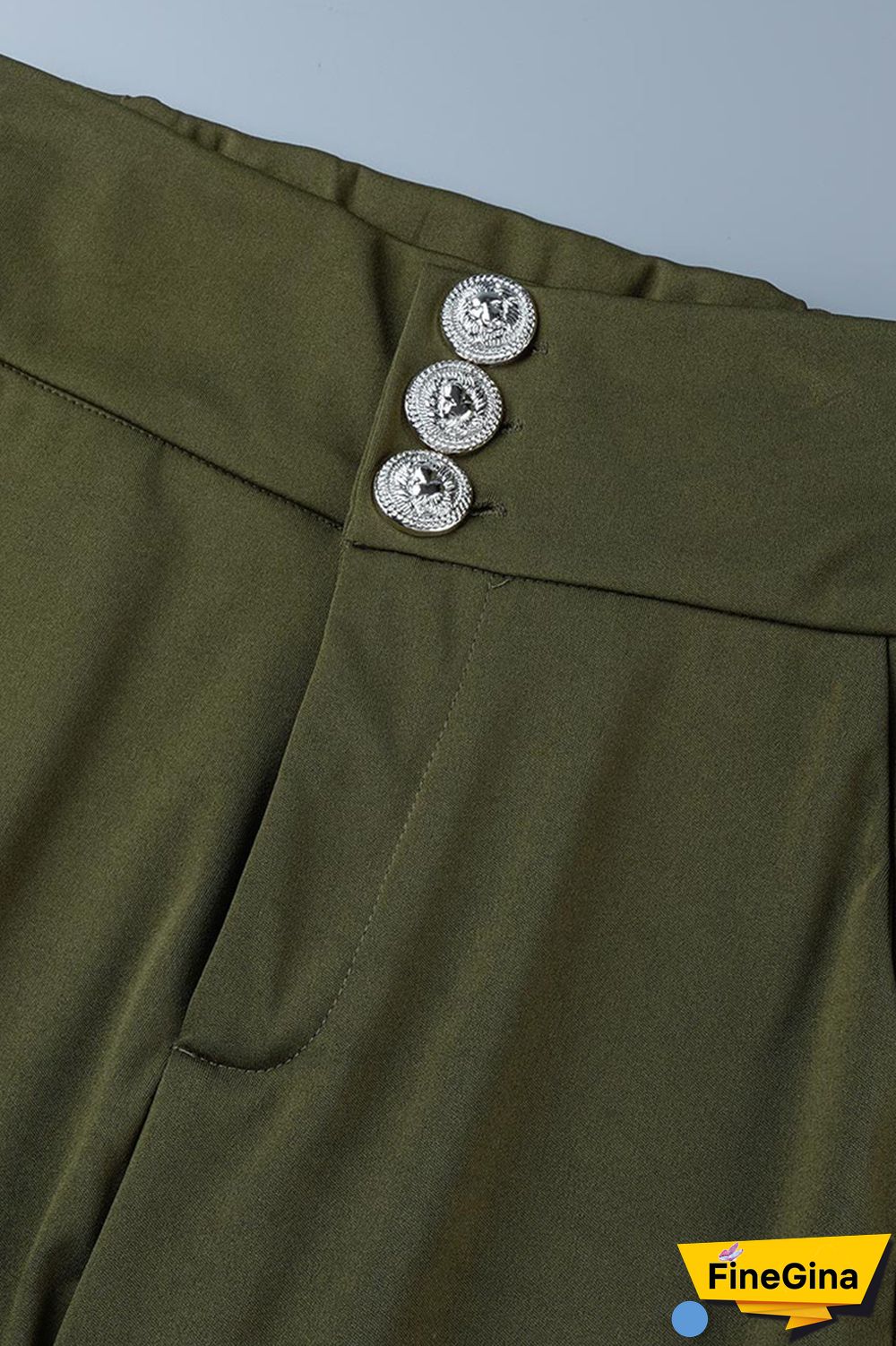 Black Casual Solid Buttons Regular High Waist Conventional Solid Color Trousers