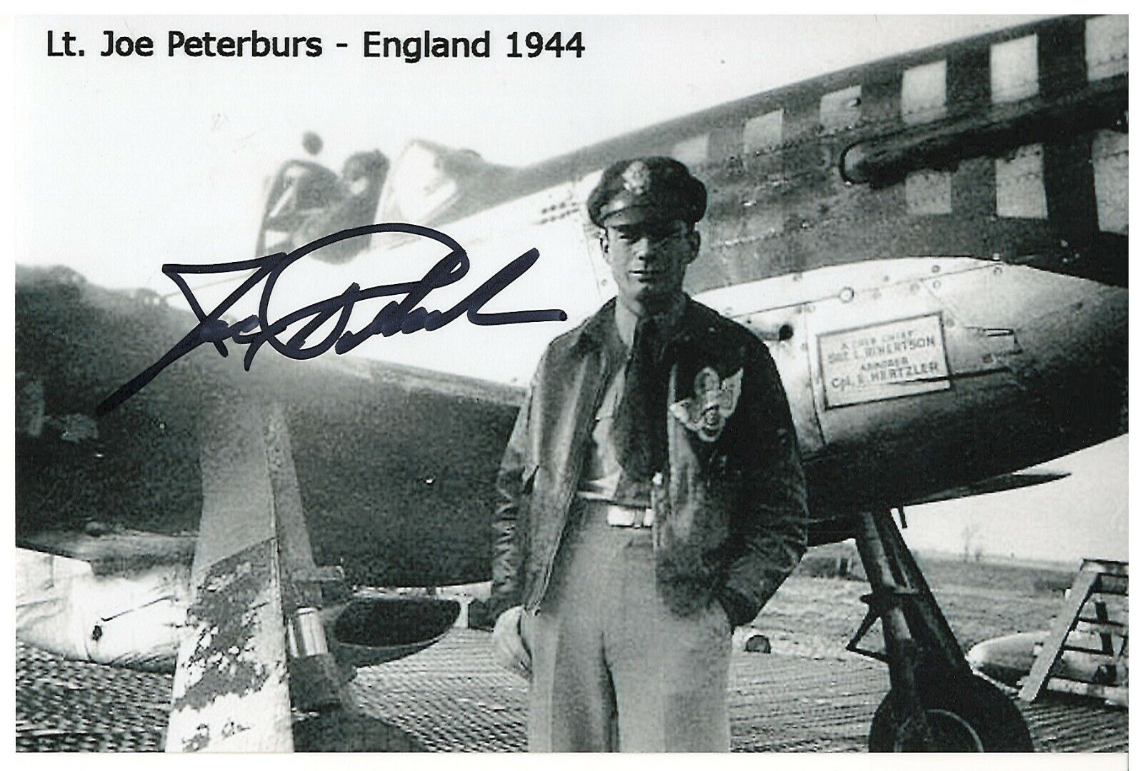 JOE PETERBURS 55TH FIGHTER SQDN, 20TH FIGHTER GRP P-51 PILOT RARE SIGNED Photo Poster painting