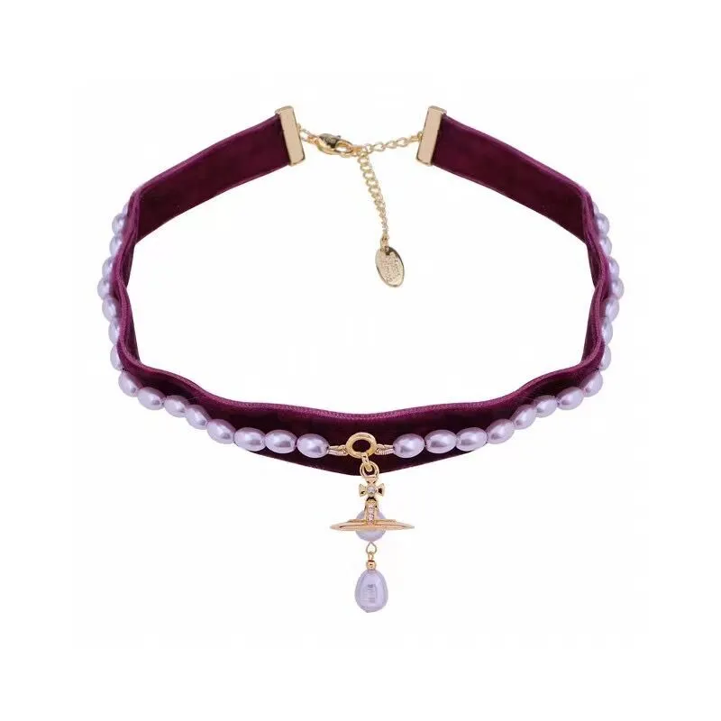Vivienne Westwood Ribbon Saturn with Teardrop Pearl Pendant Necklace