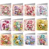 12pcs Flower Goblin Folded Diamond Art Greeting Cards DIY 12 Pack with Envelopes