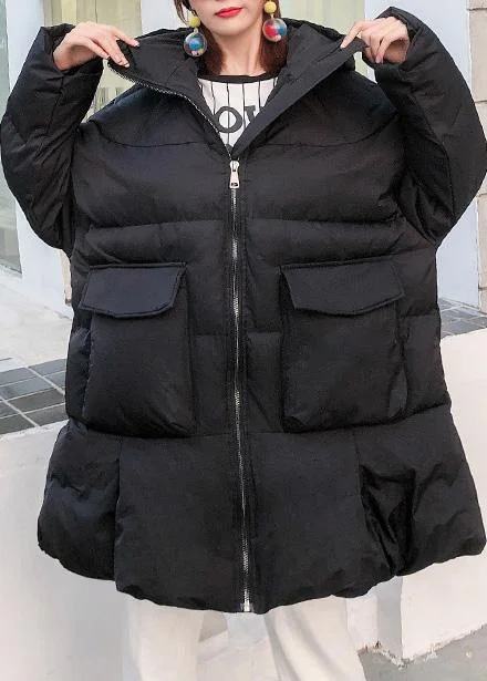 Oversized Black Hooded Big Pockets Zip-up Parka Coats (Limited Stock & Free Shipping)
