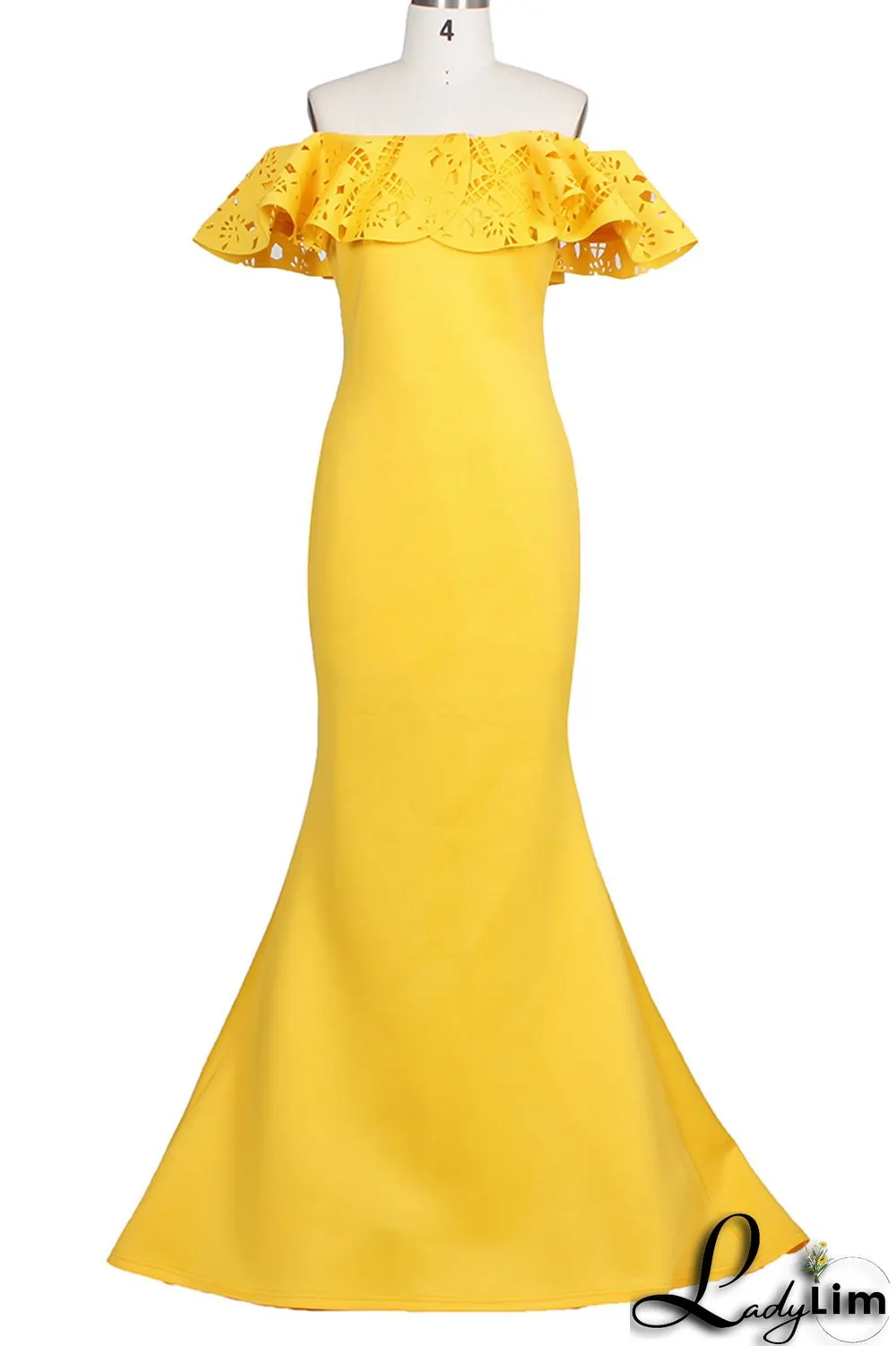 Yellow Fashion Sexy Solid Split Joint Backless Off the Shoulder Evening Dress Dresses